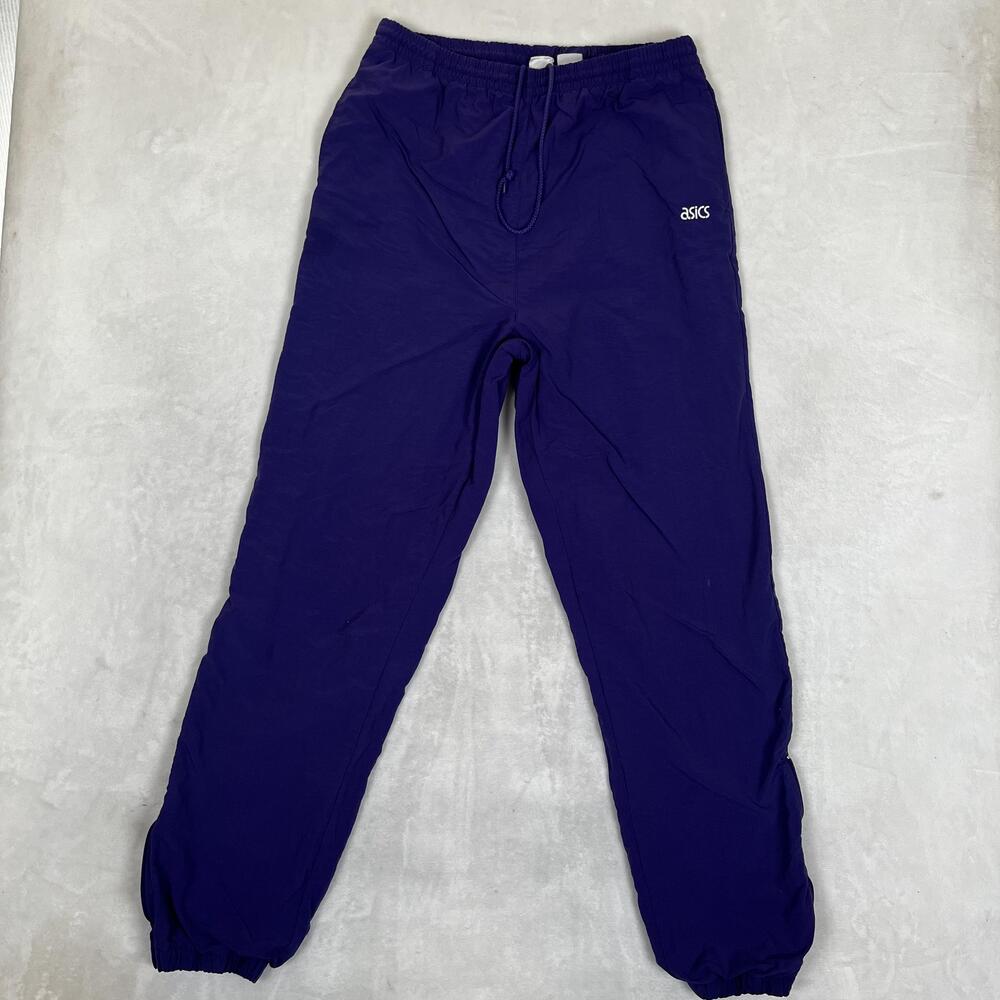 Vintage Asics Track Pants Mens Large Purple Lined Zip Ankle Athletic 90s READ